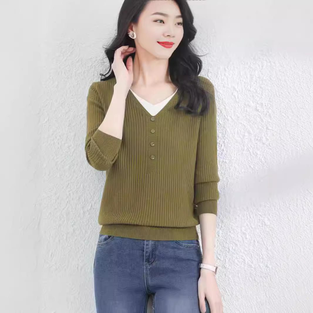 Slim V-Neck Casual Pullover