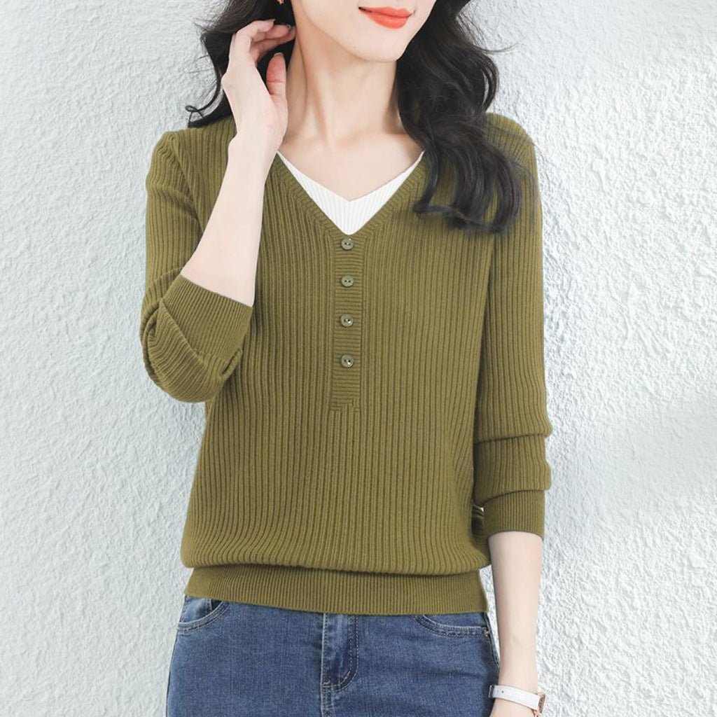 Slim V-Neck Casual Pullover