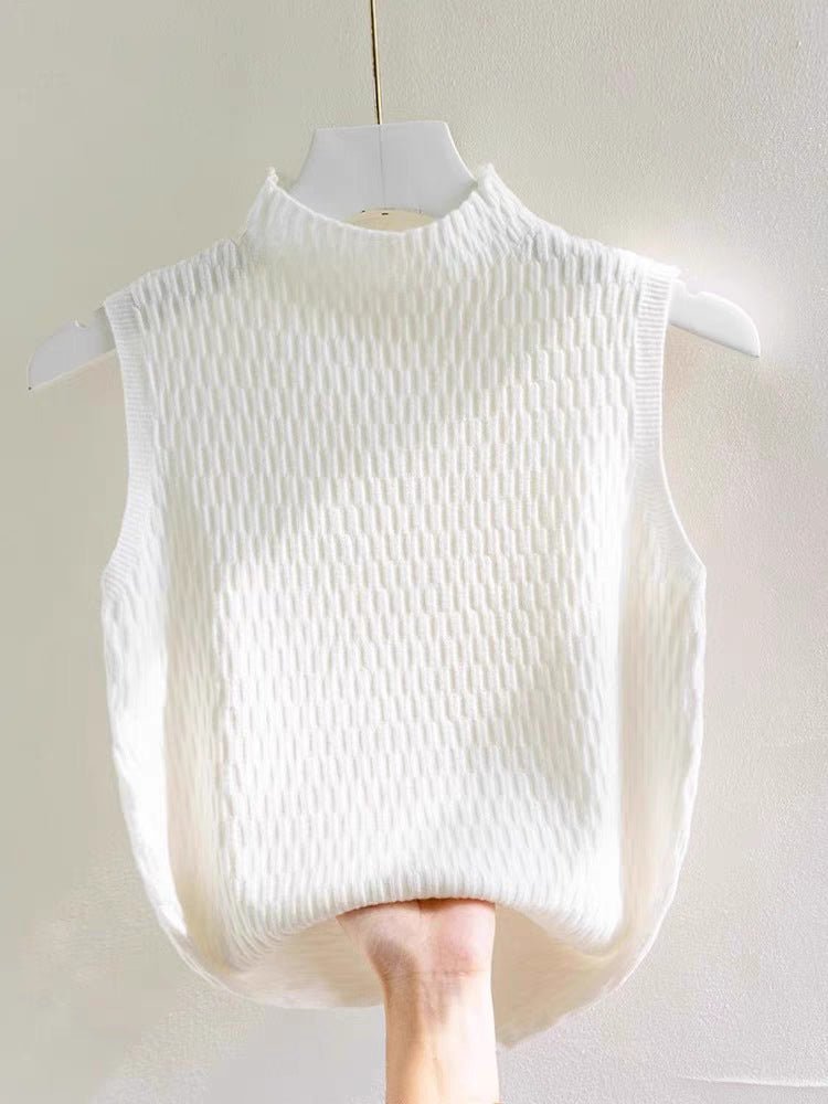 Core-Spun Semi-Turtleneck Knit Vest