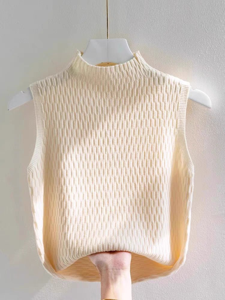 Core-Spun Semi-Turtleneck Knit Vest