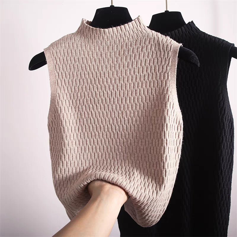 Core-Spun Semi-Turtleneck Knit Vest