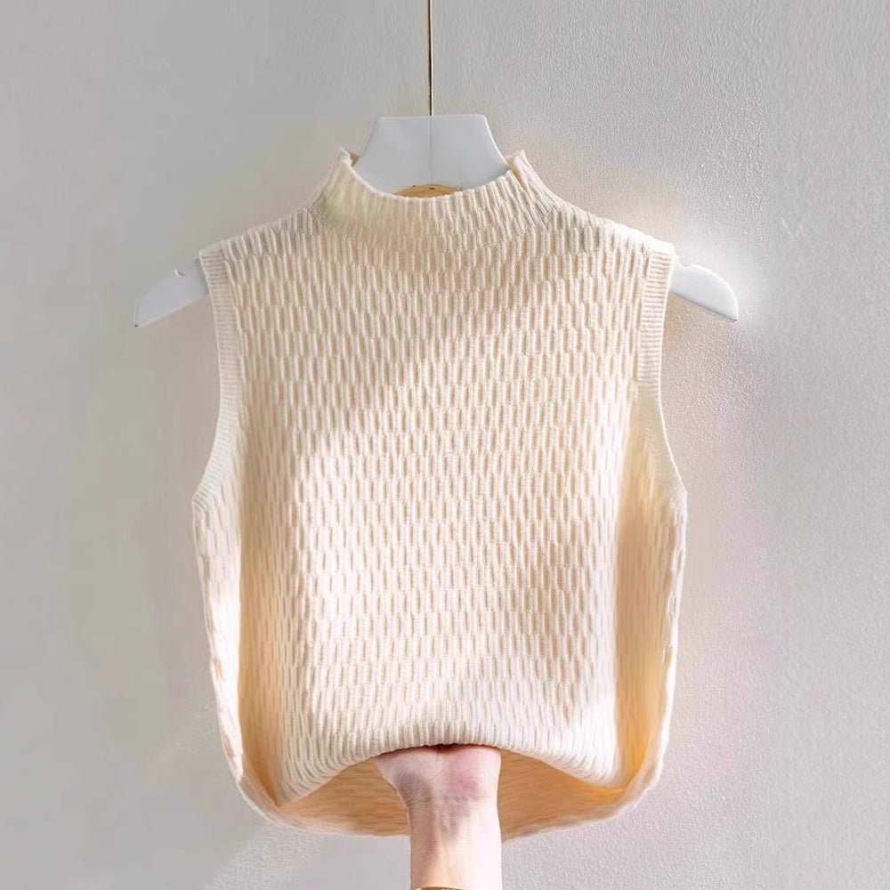 Core-Spun Semi-Turtleneck Knit Vest