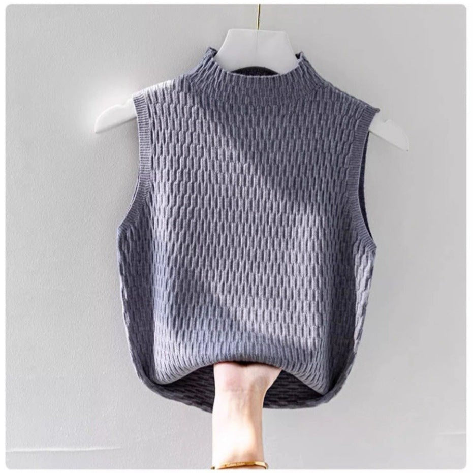 Core-Spun Semi-Turtleneck Knit Vest