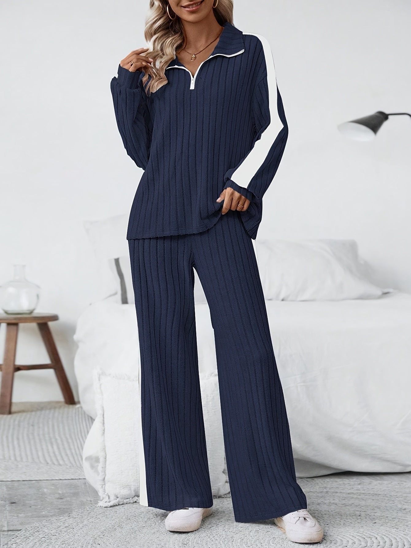 High Neck Knit Set - Casual Winter Two-Piece with High Elasticity