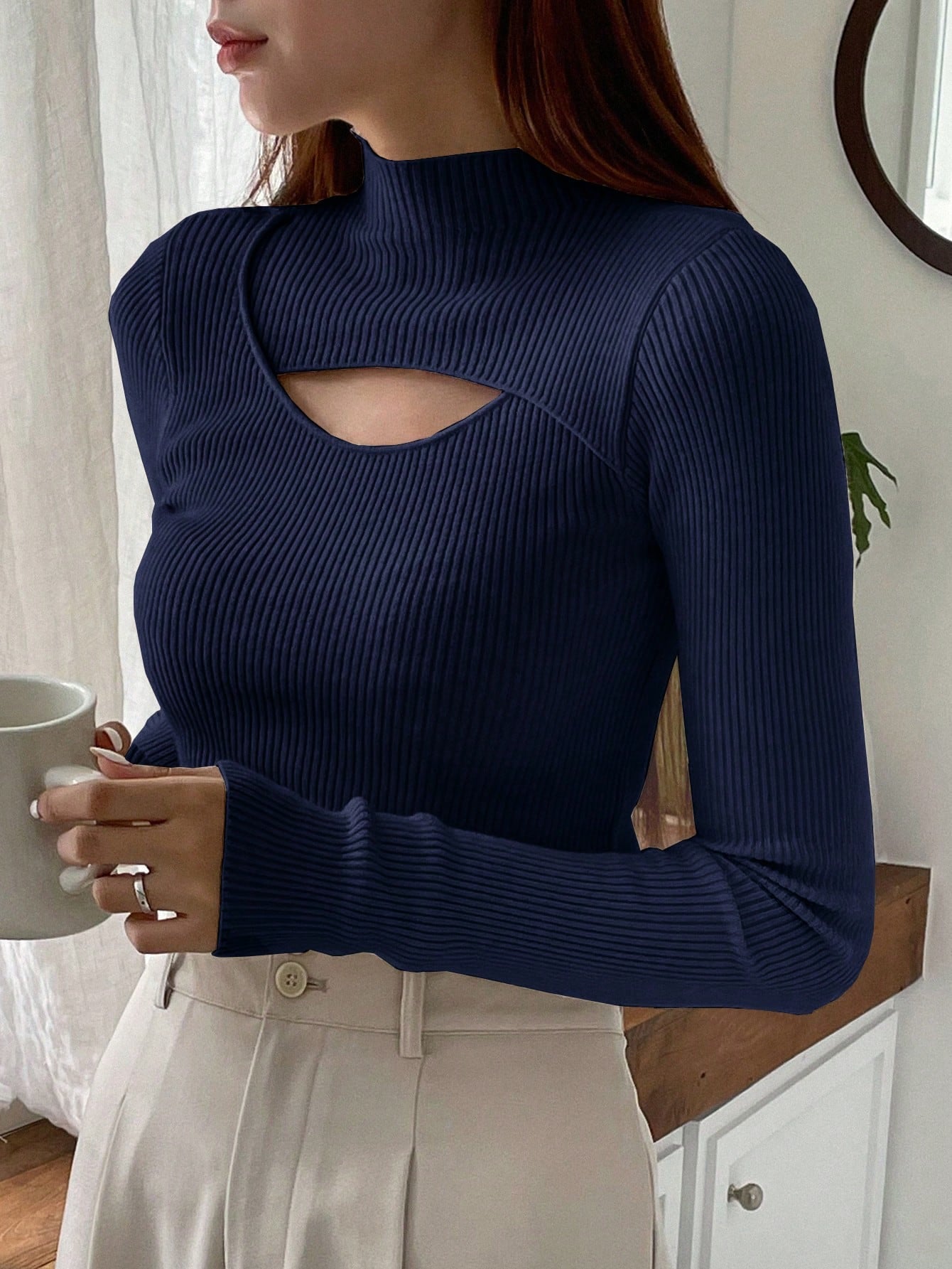 DAZY Hollow Semi-Turtleneck Pullover