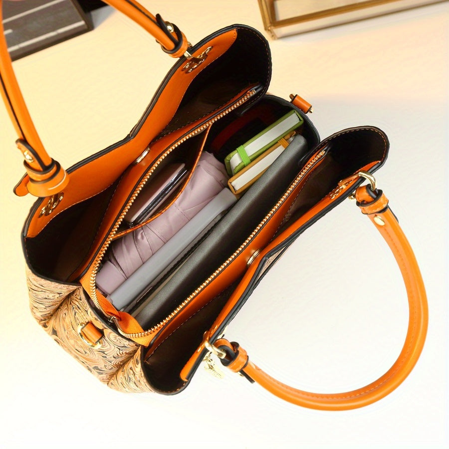 Retro Embossed Floral Handbag in Deep Purple