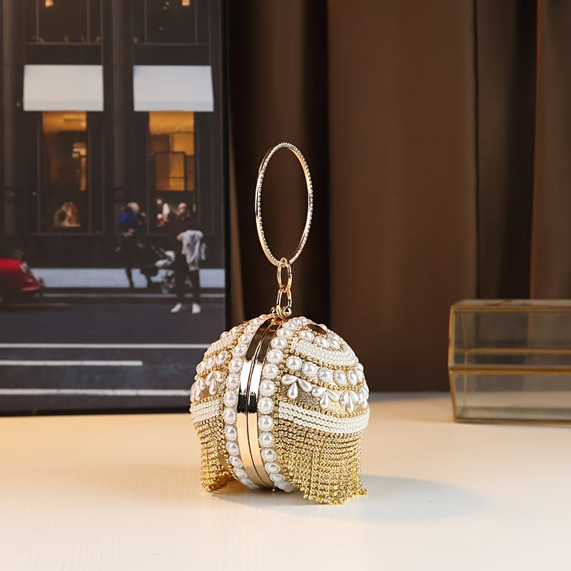 Golden Beaded Tassel Evening Clutch