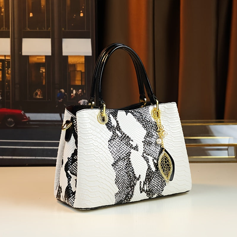 White Animal Print Handbag | Faux Snakeskin & Crocodile Pattern