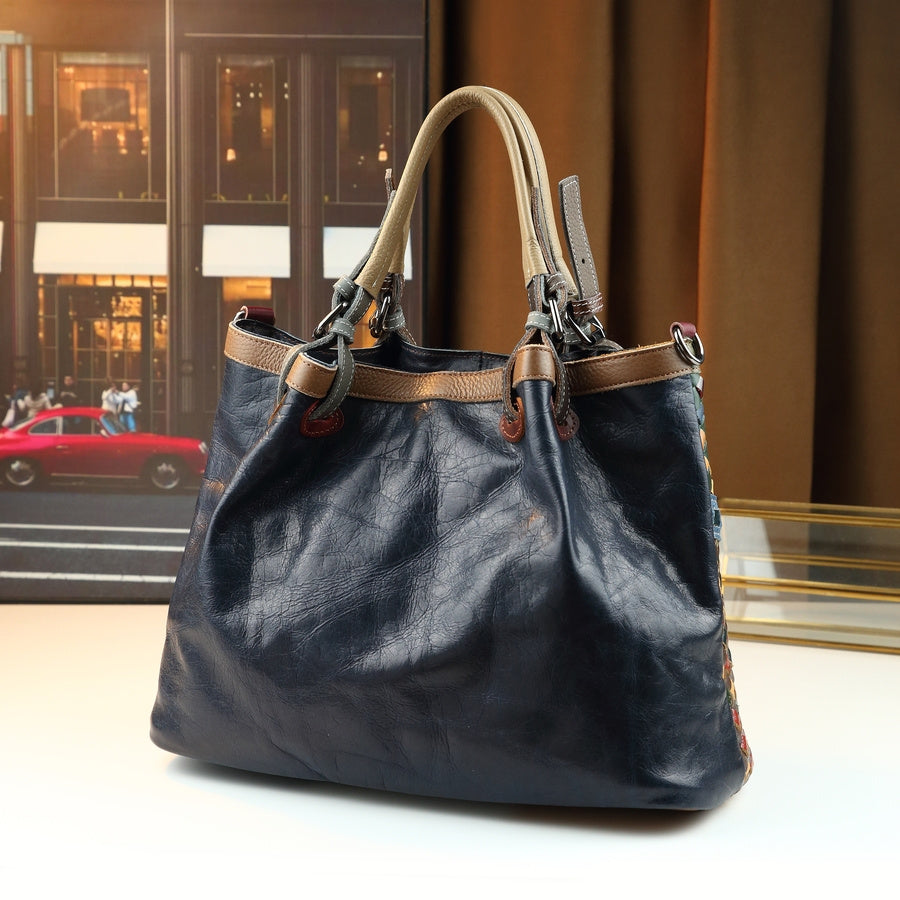 Mindia Leather Woven-Style Tote