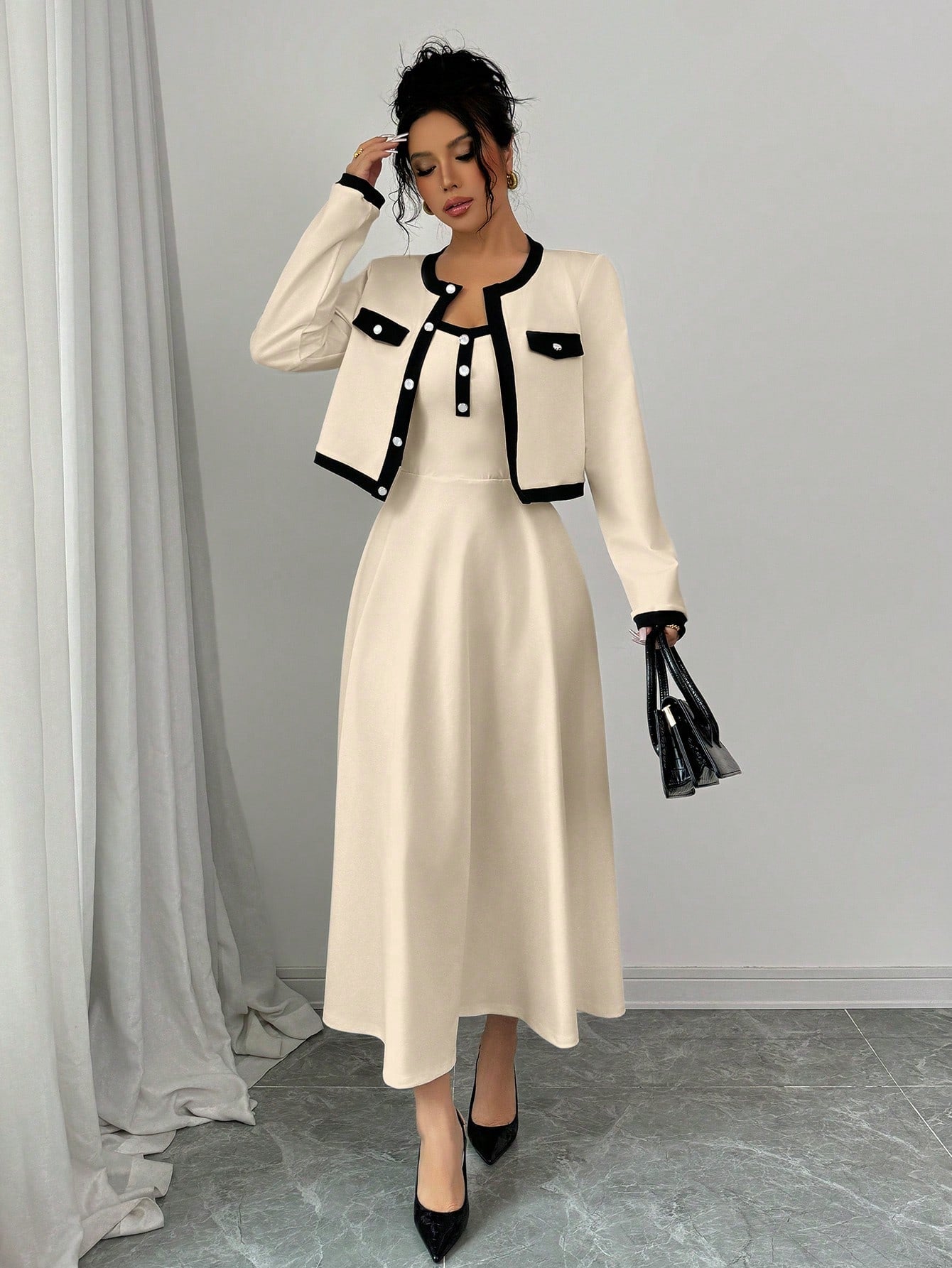 Elegant Contrast Color-Block 2-Piece Set