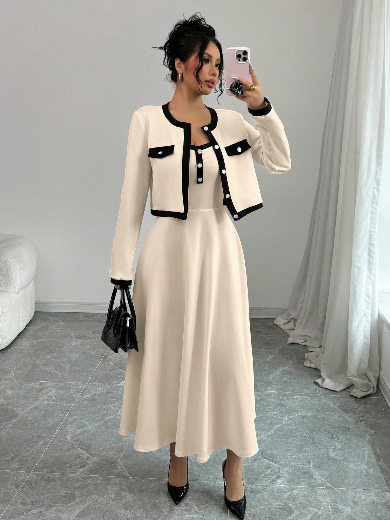 Elegant Contrast Color-Block 2-Piece Set