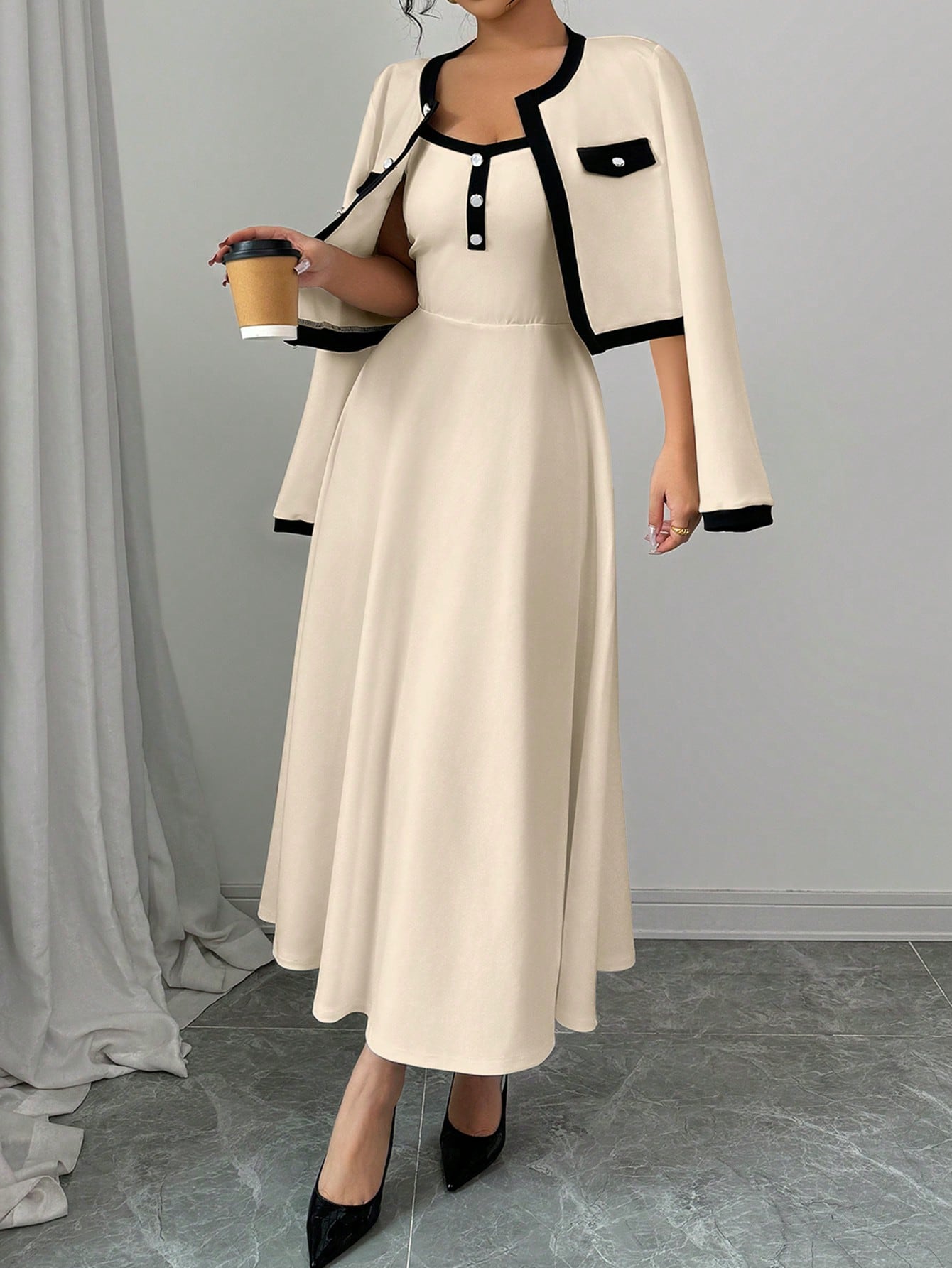 Elegant Contrast Color-Block 2-Piece Set