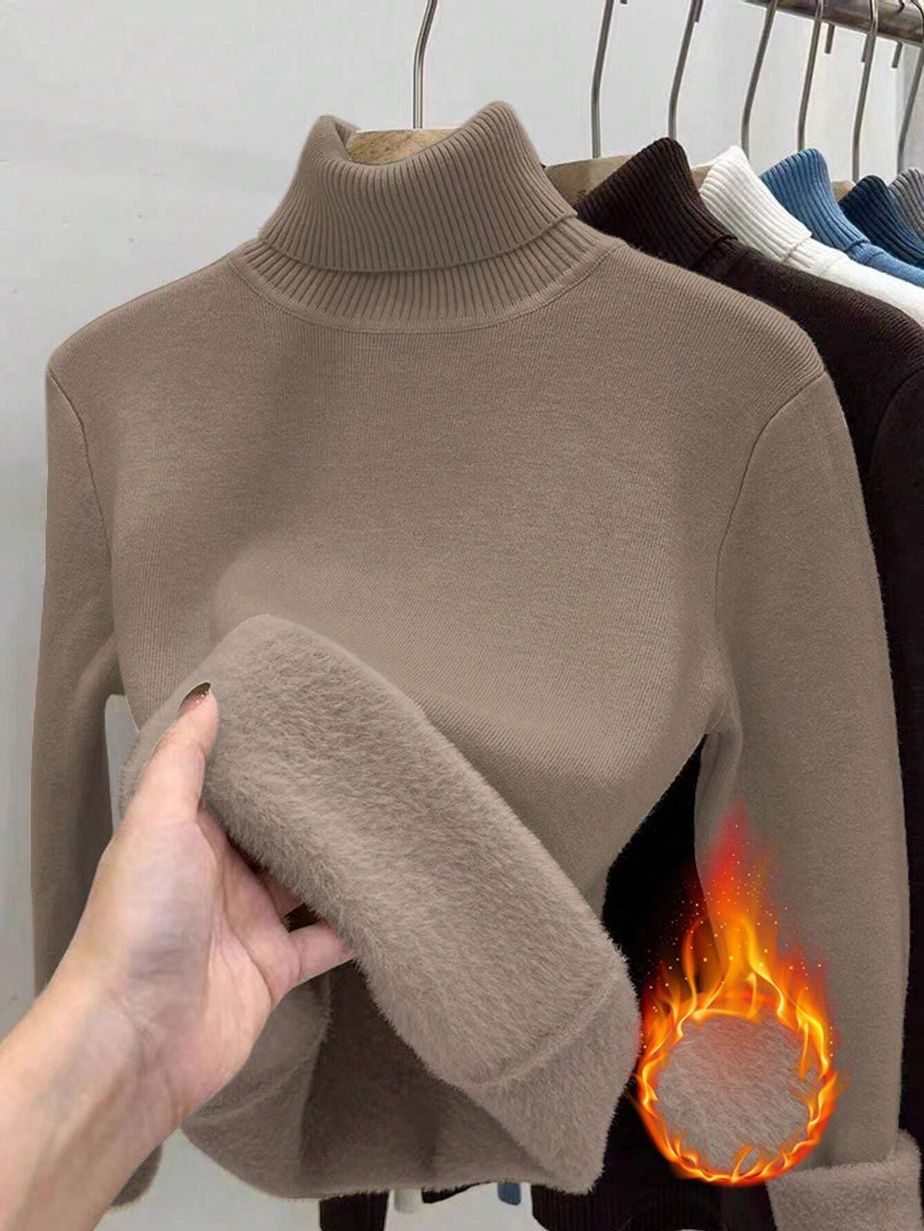 Thick Fluffy Slim High Neck Sweater
