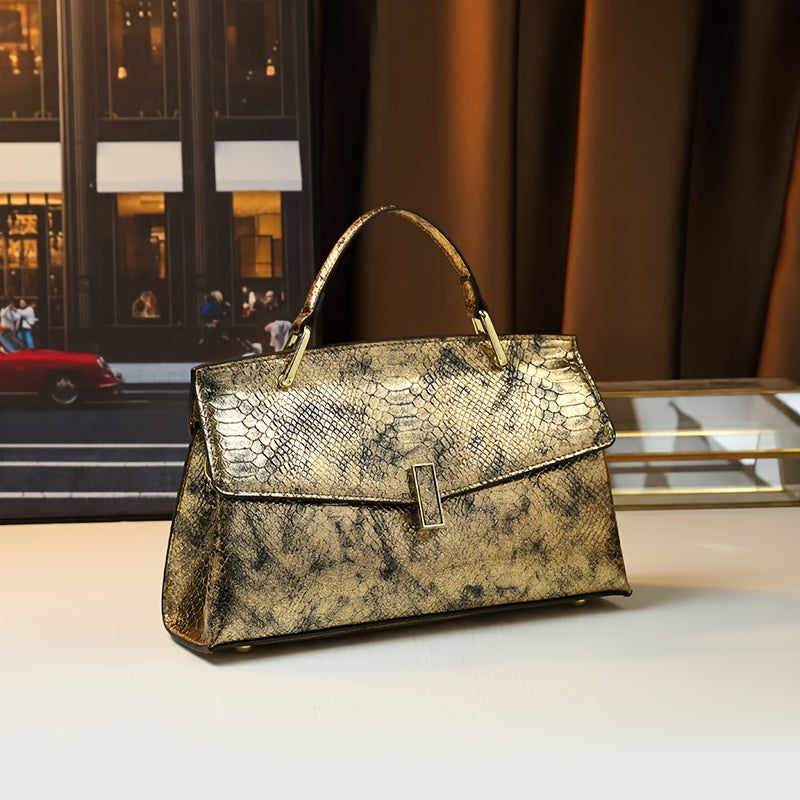 Retro Laser Snake-Pattern Handbag - Adjustable Strap