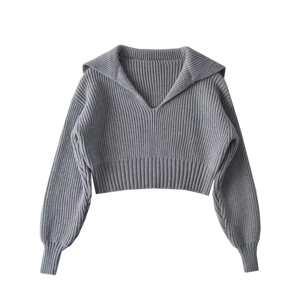 Four-Color Lapel Knit Pullover