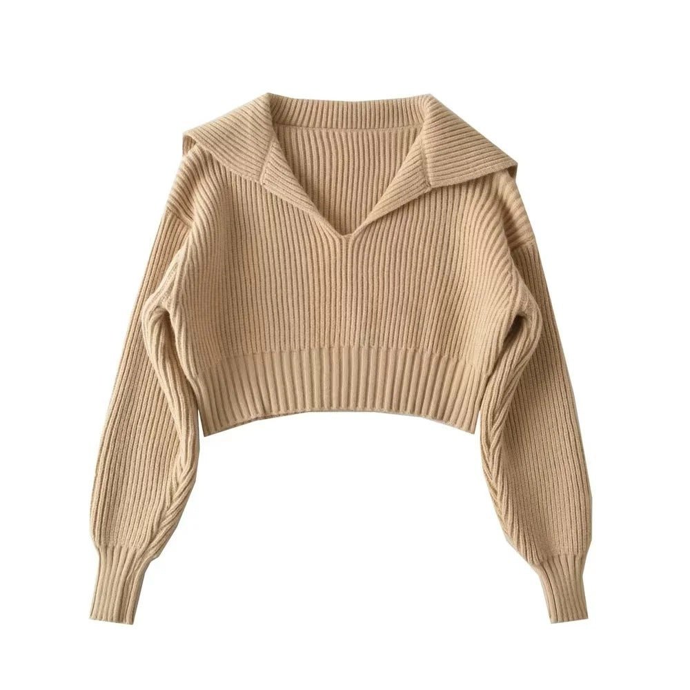 Four-Color Lapel Knit Pullover