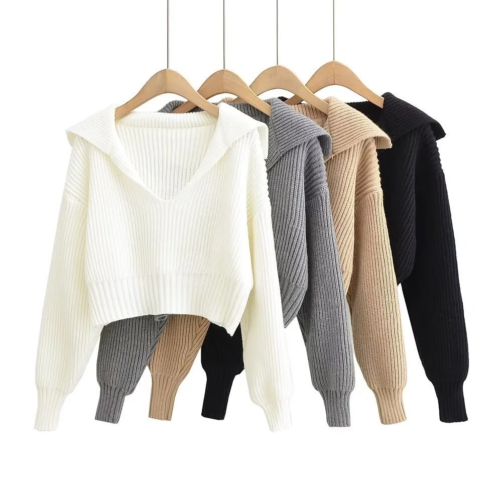 Four-Color Lapel Knit Pullover