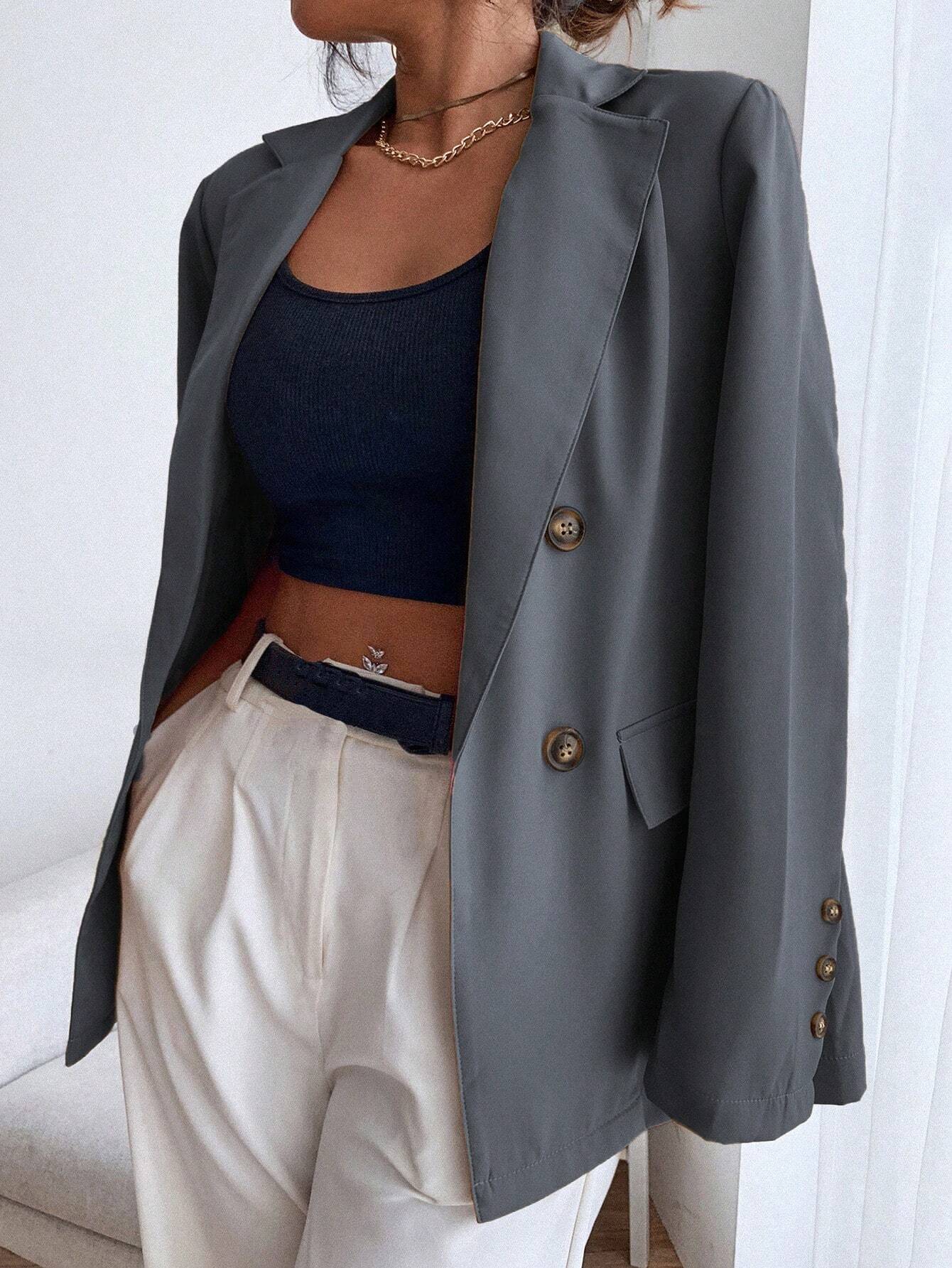 Frenchy Double Button Lapel Collar Blazer