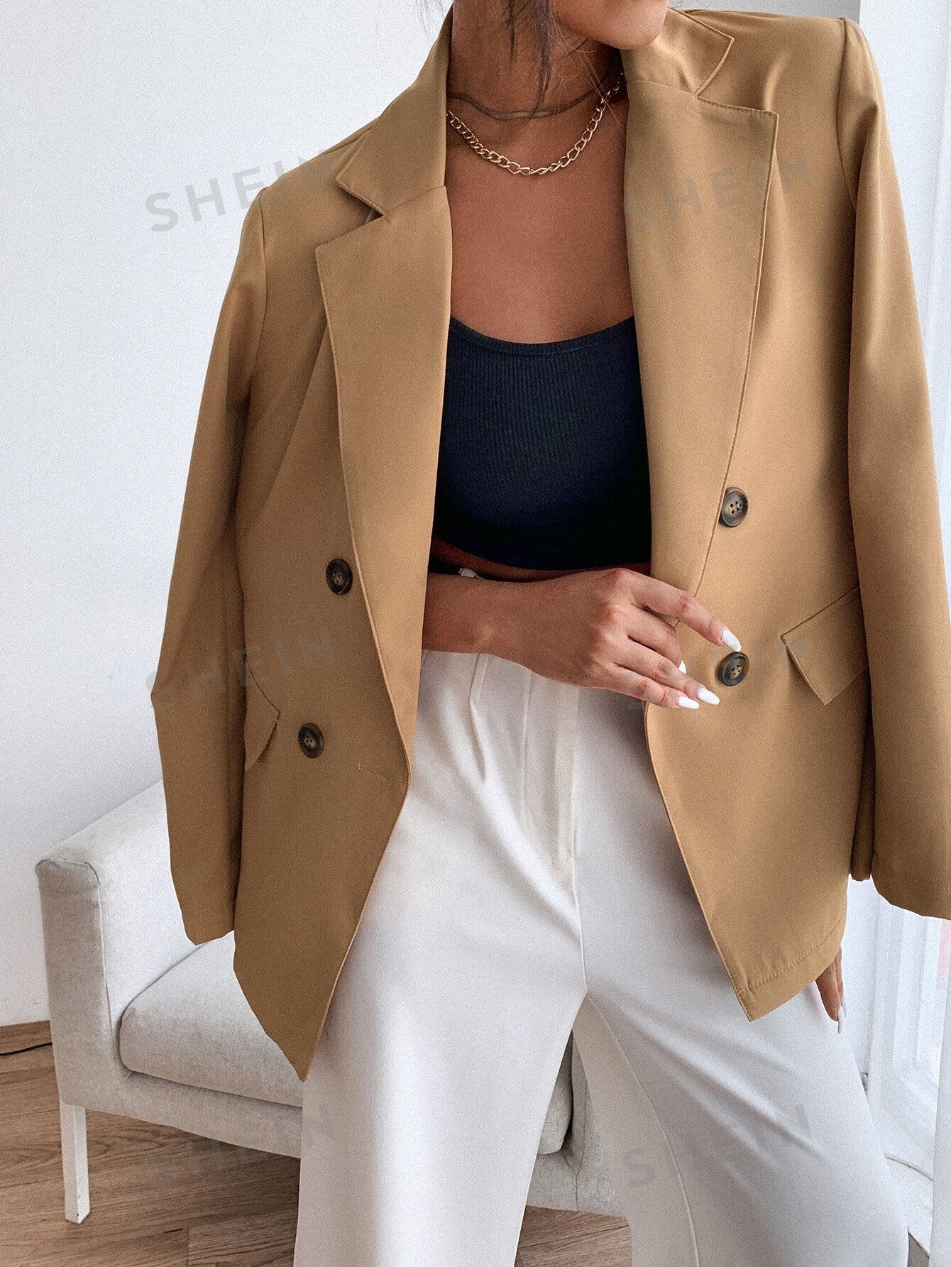 Frenchy Double Button Lapel Collar Blazer