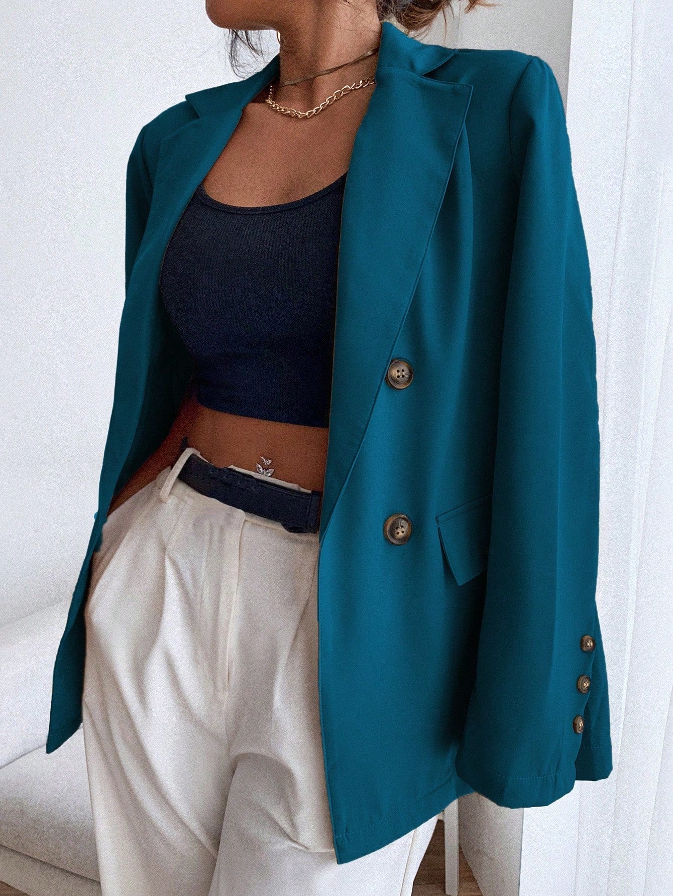 Frenchy Double Button Lapel Collar Blazer