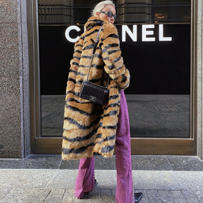 Tiger Pattern Fur Coat