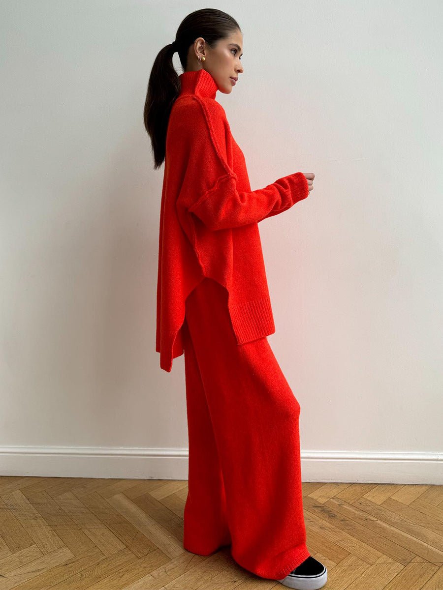 Thick High-Neck Lazy Wide Trousers Set