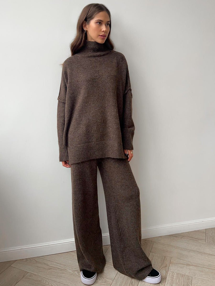 Thick High-Neck Lazy Wide Trousers Set