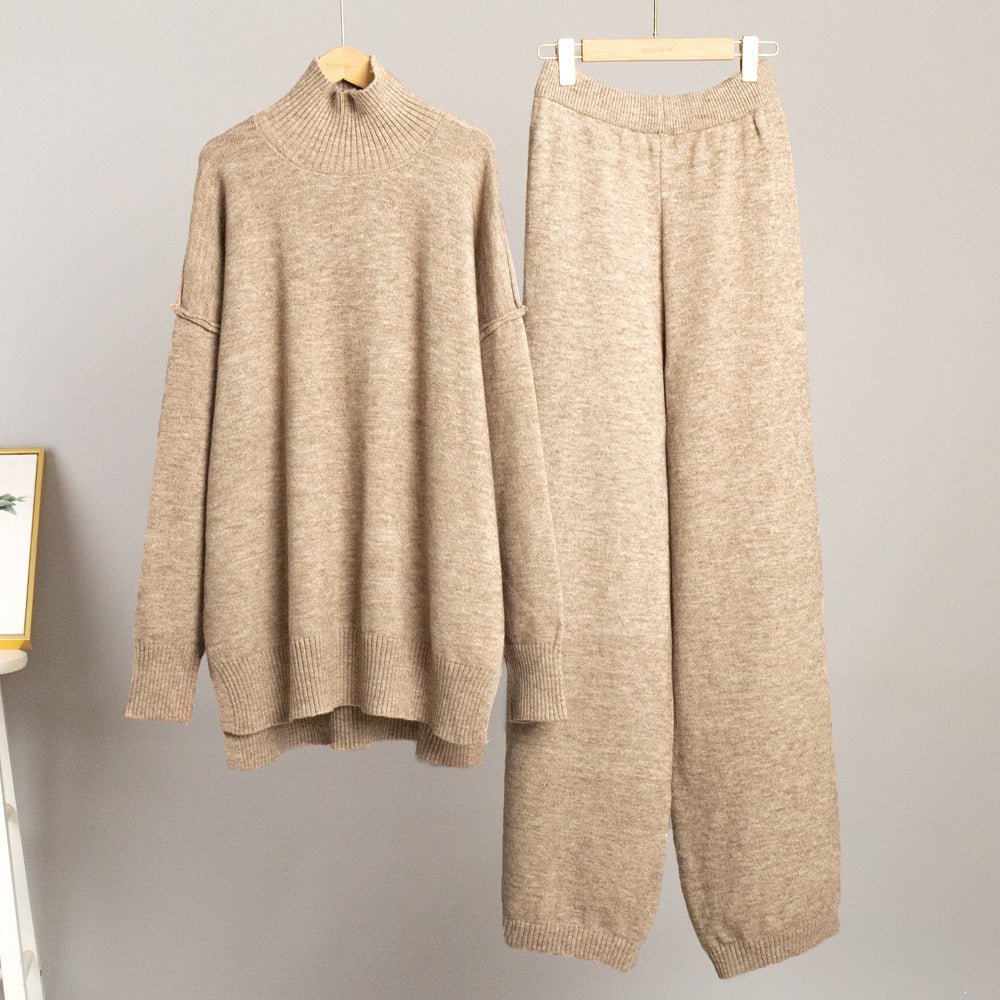 Thick High-Neck Lazy Wide Trousers Set