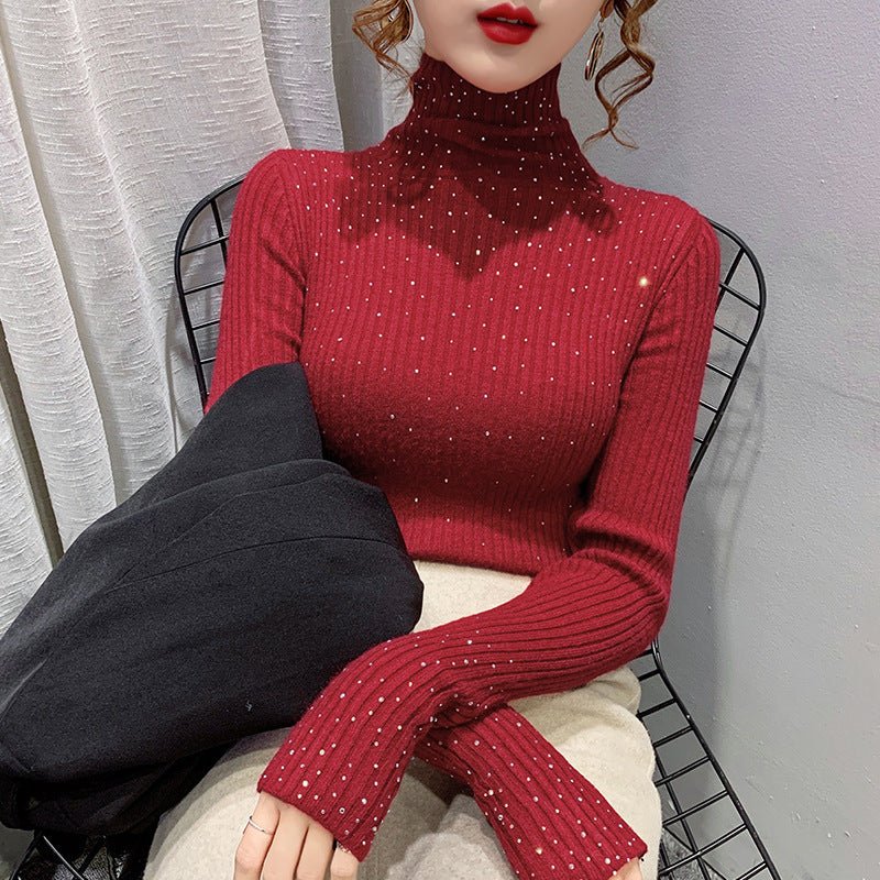Thick Sequined High-Collar Pullover