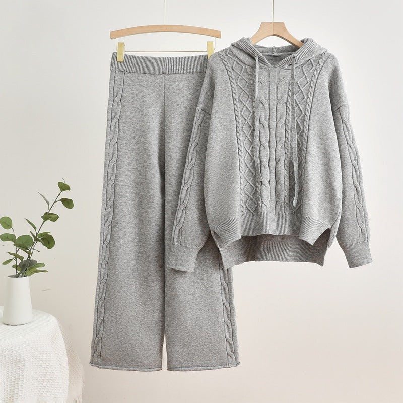 Hooded Drawstring Sweater & Wide Pants Set
