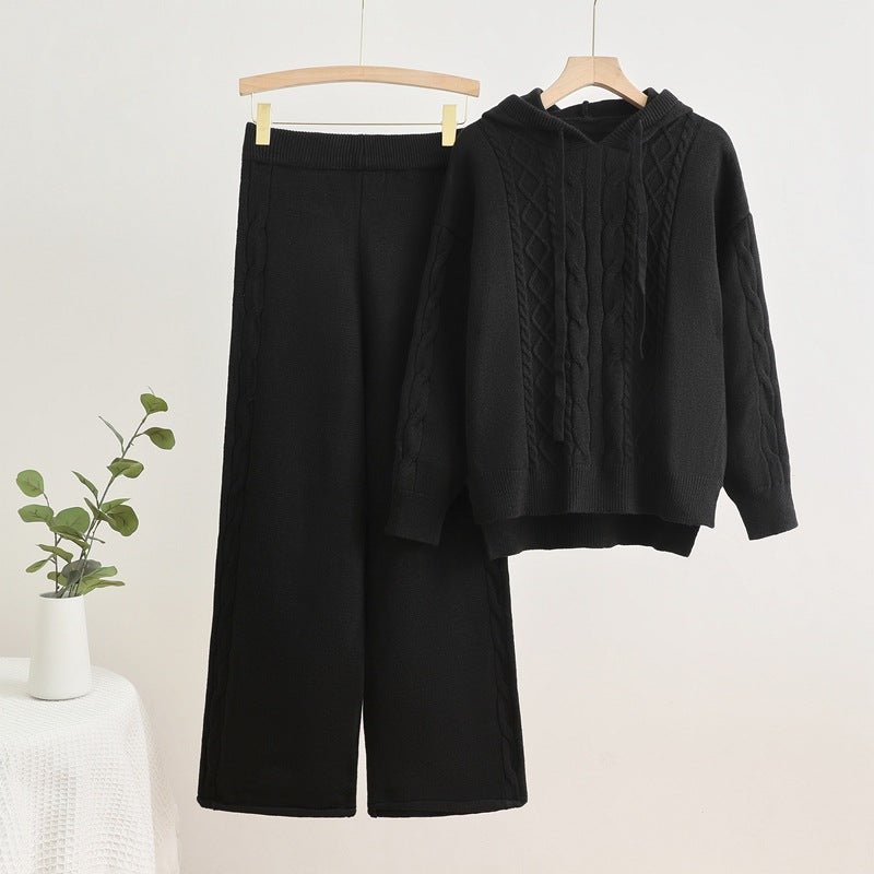 Hooded Drawstring Sweater & Wide Pants Set