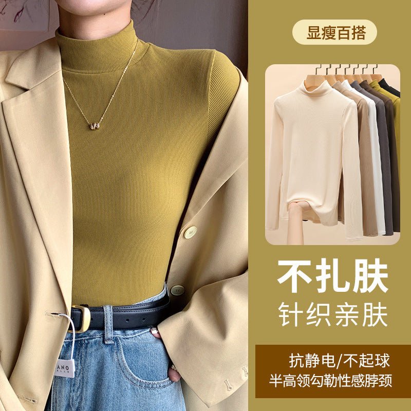 Semi-Turtleneck Bottoming Knit Top