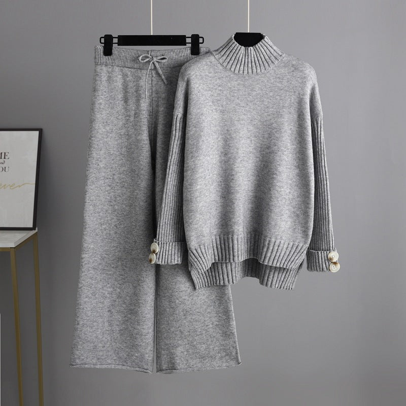 Thick Loose Semi-Turtleneck Knit Set