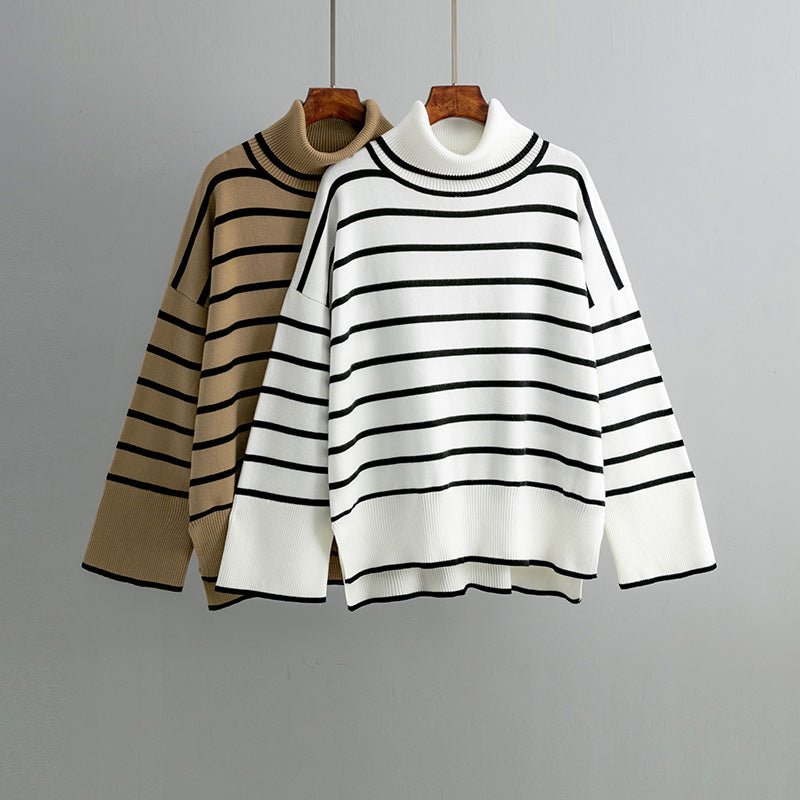 Contrast Striped Turtleneck Pullover