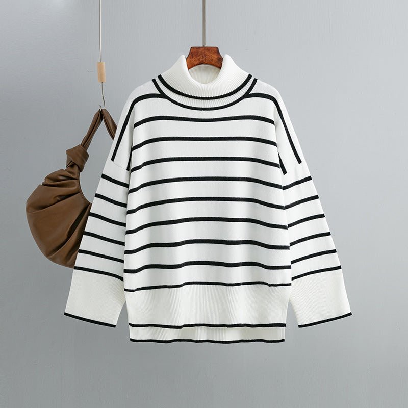 Contrast Striped Turtleneck Pullover