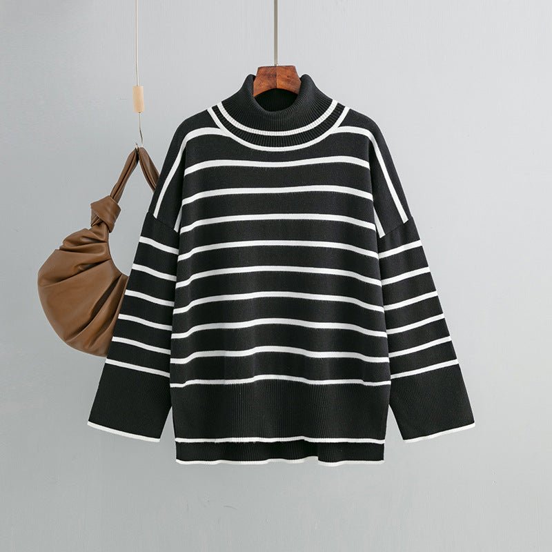 Contrast Striped Turtleneck Pullover
