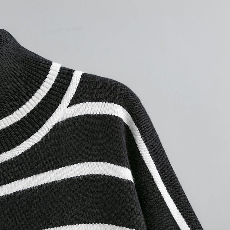 Contrast Striped Turtleneck Pullover