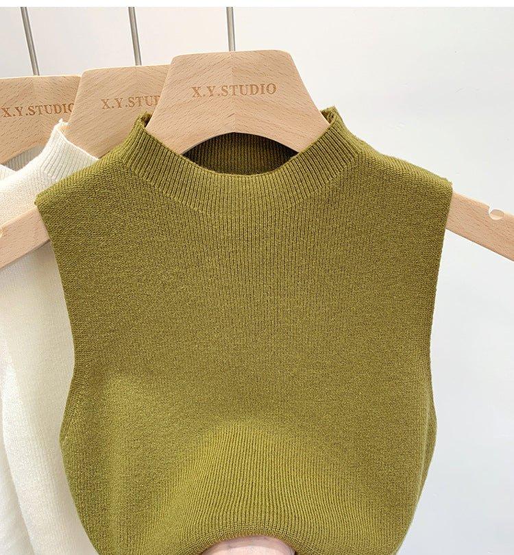 Semi-Turtleneck Knit Vest Camisole