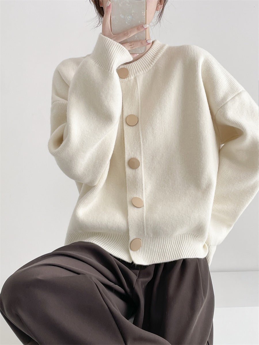 Loose Crew Neck Multi-Buckle Cardigan