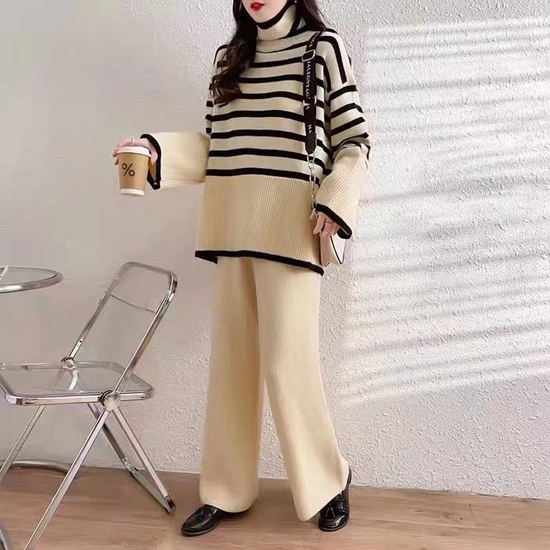 Striped Long Sleeve Casual Pants Set