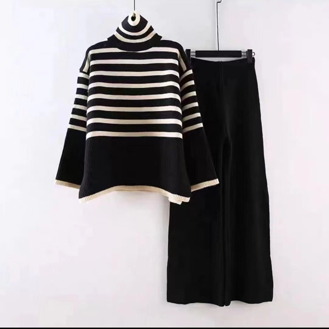 Striped Long Sleeve Casual Pants Set