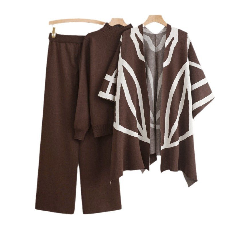 Lazy Knit Shawl, Sweater & Wide Pants Set