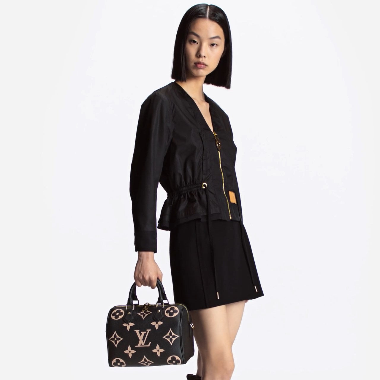 M58947 Speedy Bandoulière 25 Bicolor Monogram Empreinte Leather Black Beige