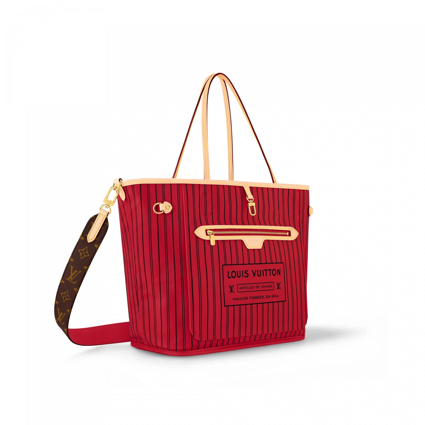 M12096 Neverfull Bandoulière Inside Out MM Monogram/Rouge Sari