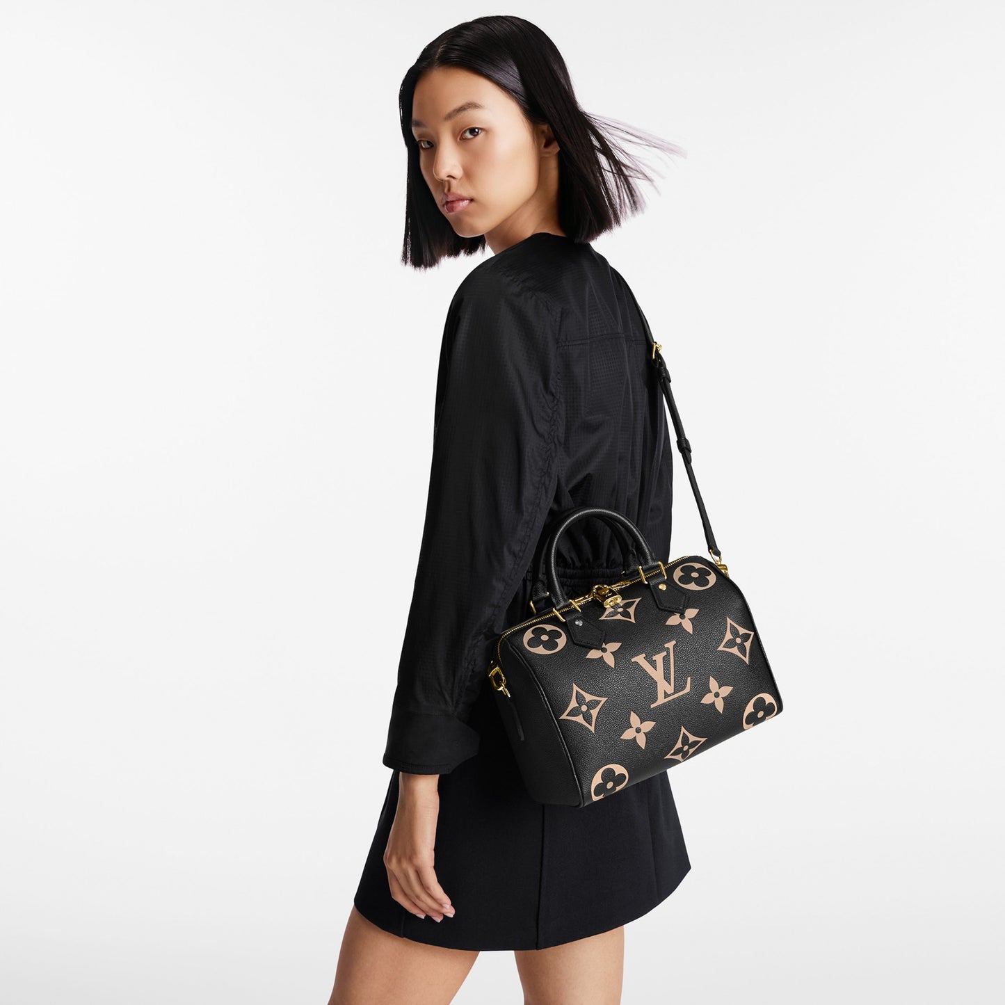 M58947 Speedy Bandoulière 25 Bicolor Monogram Empreinte Leather Black Beige