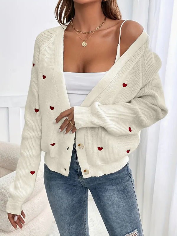 Thick Wool Knit Love Pattern Cardigan