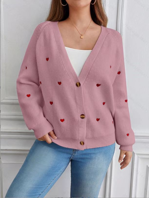 Thick Wool Knit Love Pattern Cardigan