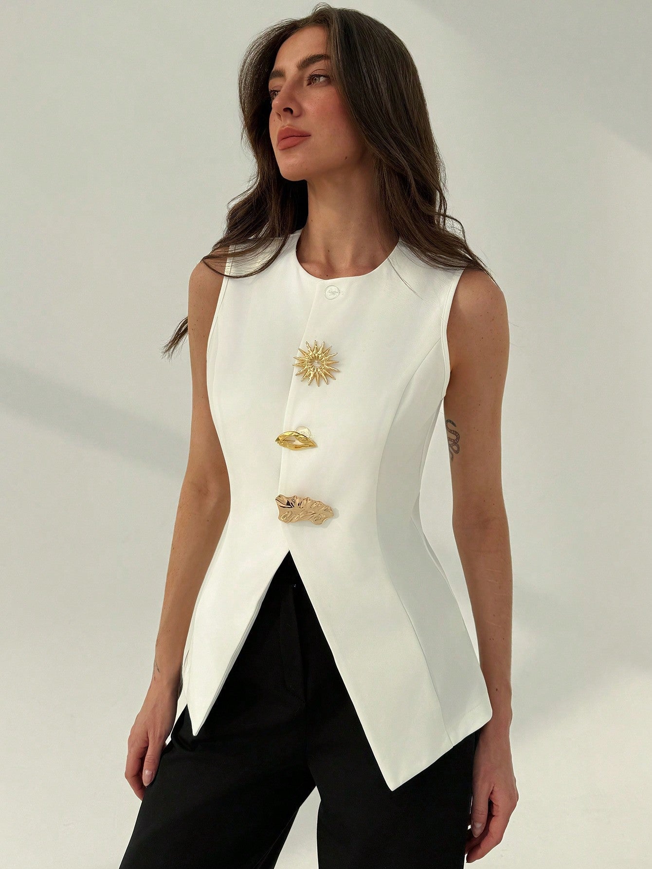 White Metallic Office Blazer