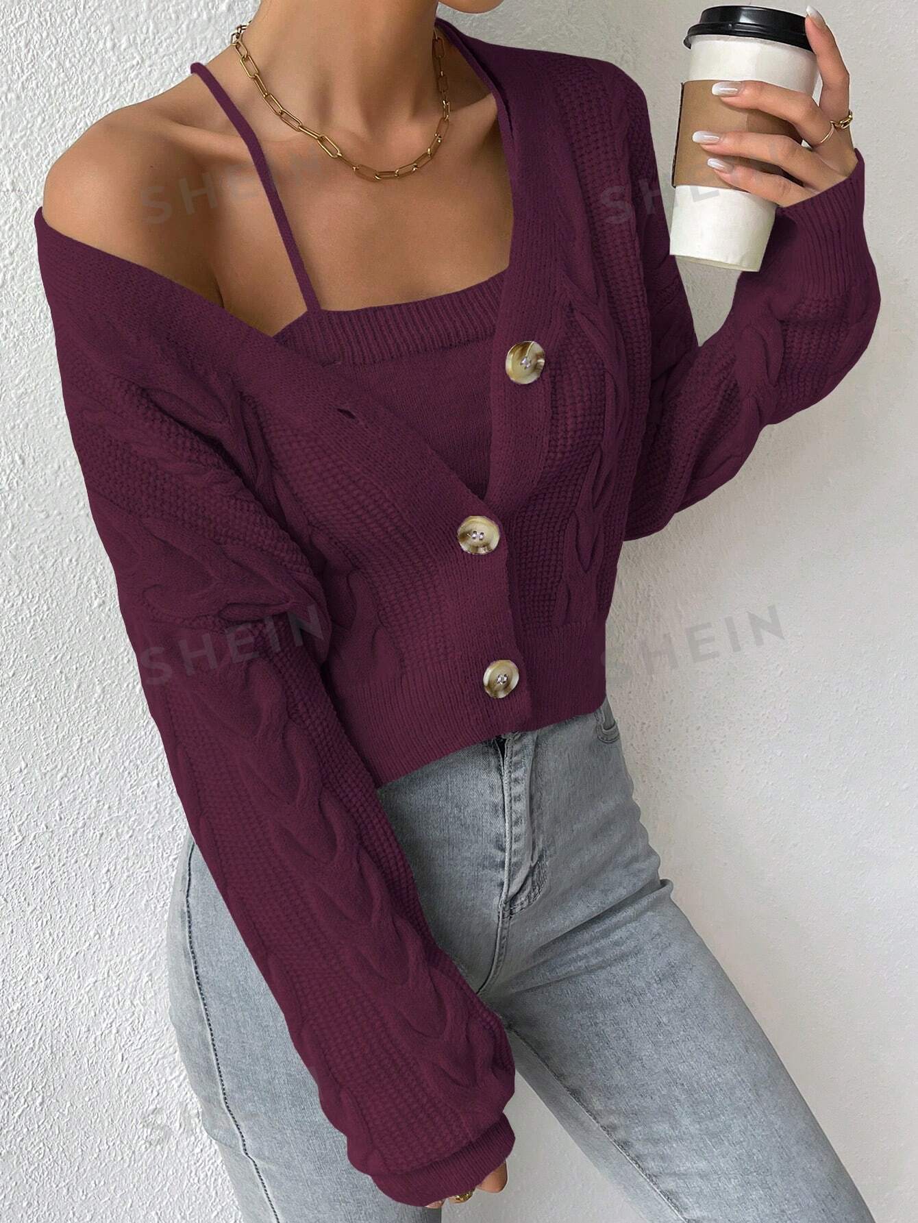 MOOSTA Cable Knit Cardigan & Cami Set