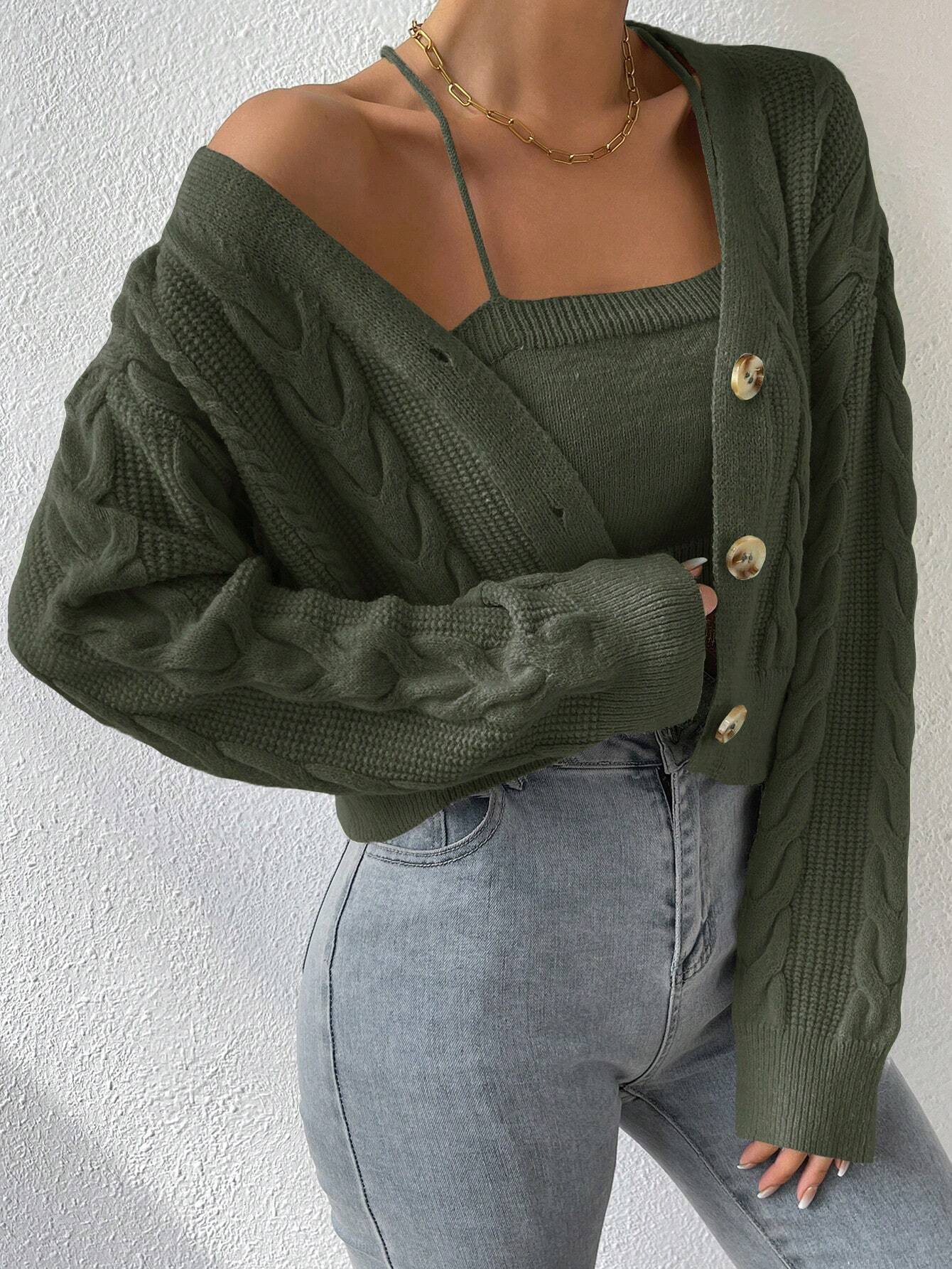 MOOSTA Cable Knit Cardigan & Cami Set